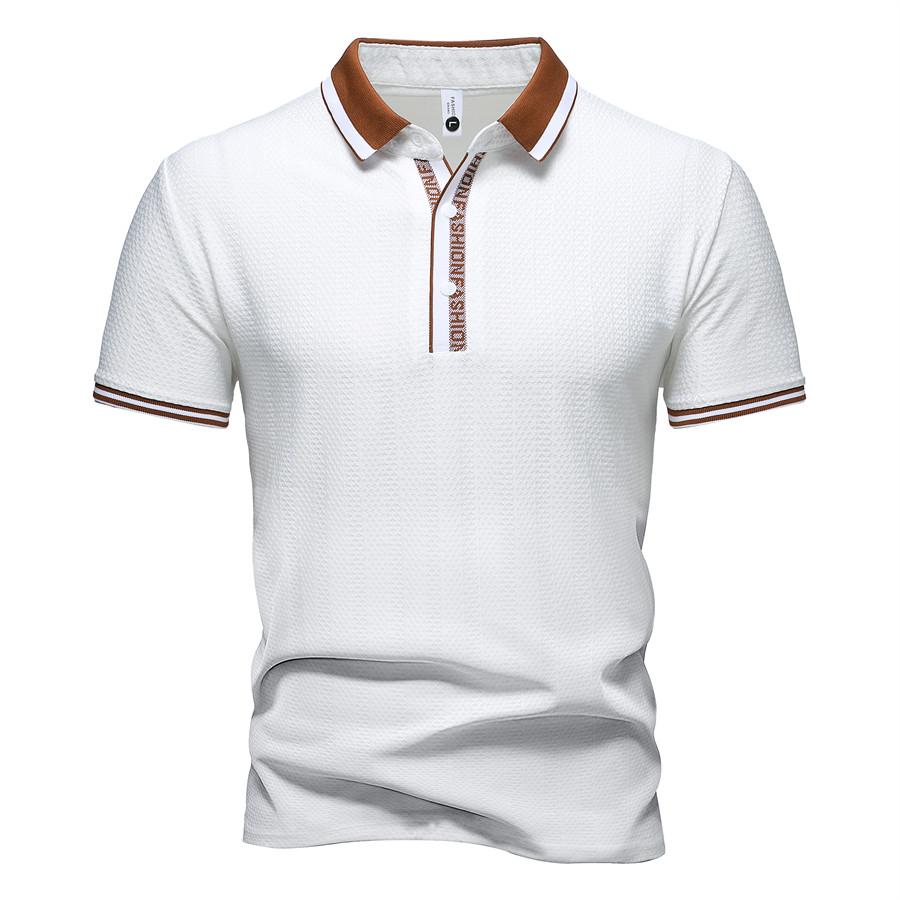 Summer Men's Slim Fit Polo Shirt Contrast Placket Letter Print Casual Texture Short Sleeve Fashionable Men's Top