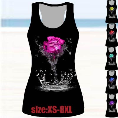 3D-Druck Rose für Damen, Workout, Patchwork, Streifen, bedruckt, Sommer-Sport-Shirts, Übergrößen-Westen