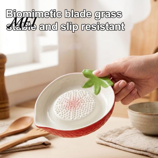 Small Hand Grinder Ceramic Garlic Grater Plate, with Leaf Handle Design, Manual Lemon Zester Plate Easy Cleaning Kitchen Grinding Tool, for Ginger And