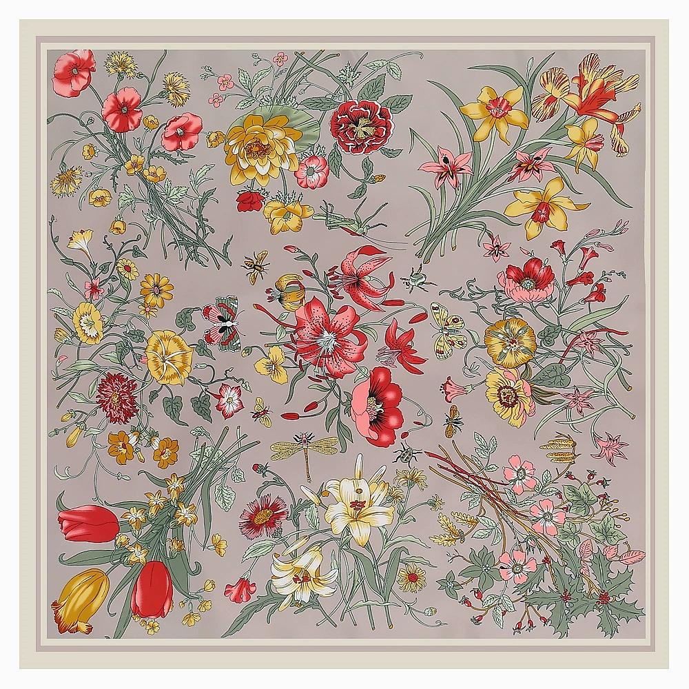 130CM Women Large Shawl Floral Printed Square Scarves Bandana Luxury Colorful Kerchief Hijab Scarf