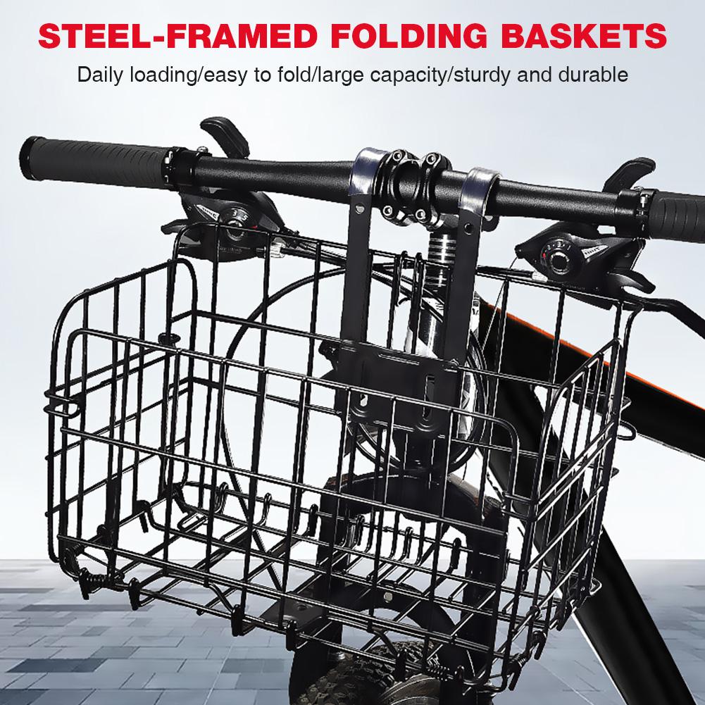 Metal Wire Ebike Basket Rust Proof Quick Release Frame Basket Non-Slip Fold-Up Bike Cargo Rack for Outdoor Cycling Travel Basket
