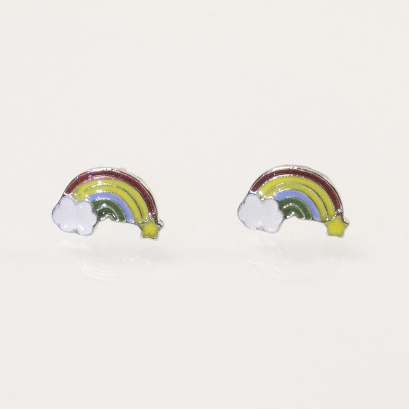 

S925 silver needle alloy drip earrings simple colorful rainbow stud earrings earrings direct supply срібний