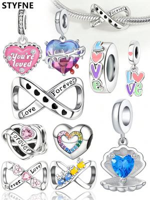 Copper Plated Original Charms Valentine'S Day Heart Shell Beads Fit Bracelet Women'S Jewelry Gift
