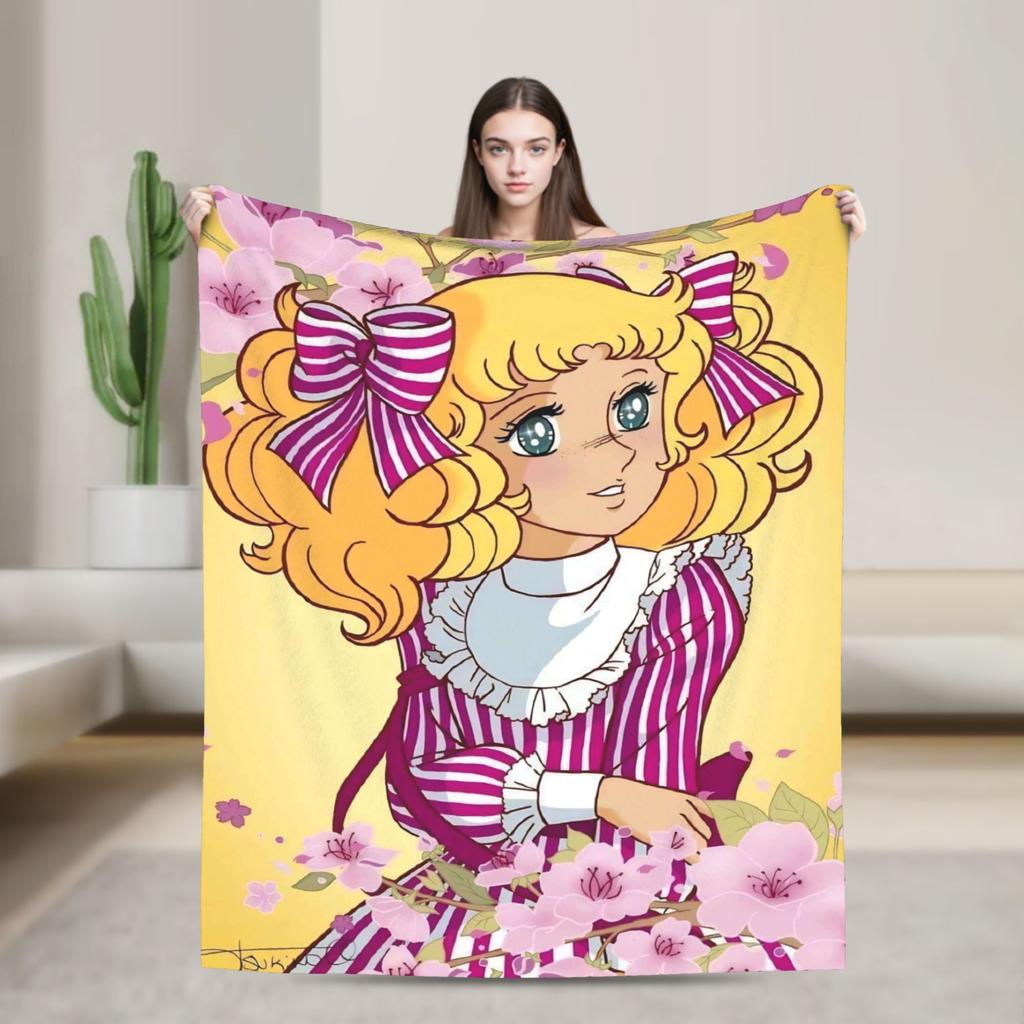 Super Warm BlanketChildren Travel Candy Candy Manga Throw Blanket Flannel Bedspread For Outdoor Novelty Sofa Bed Cover