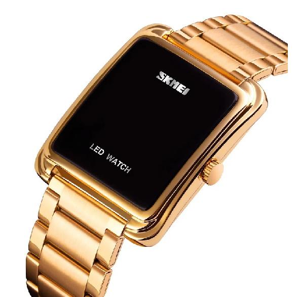 SKMEI 1505 Square Mirror Face Led Watch Relojes De Hombre Stainless Steel Back Watch Led Light Digital Hand Watch for Men