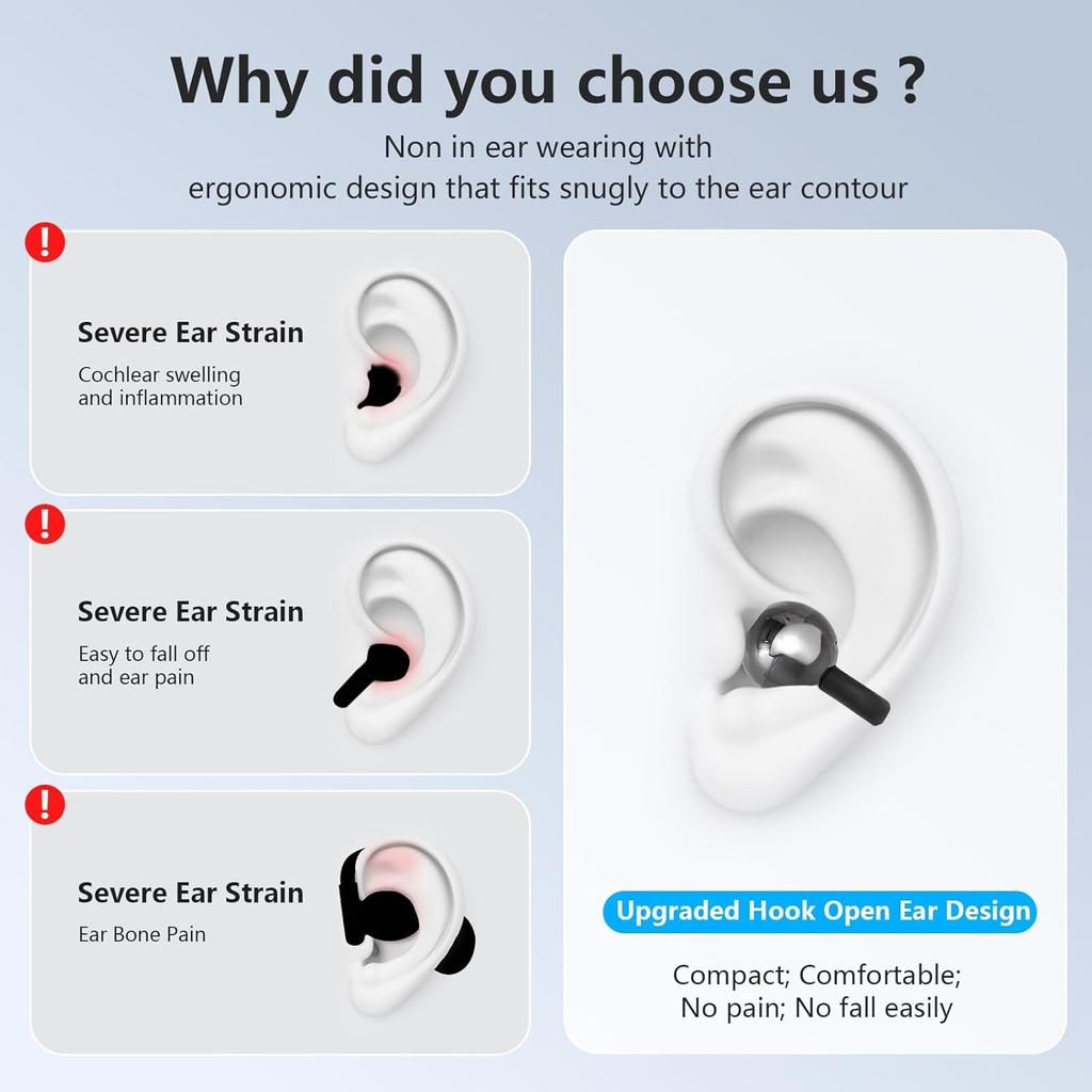 Słuchawki douszne z klipsem na ucho z otwartym uchem Inteligentny ekran dotykowy Słuchawki bezprzewodowe Bluetooth 5.4 z otwartym uchem Wbudowany mikrofon Wodoodporne słuchawki IPX7 na Androida iOS