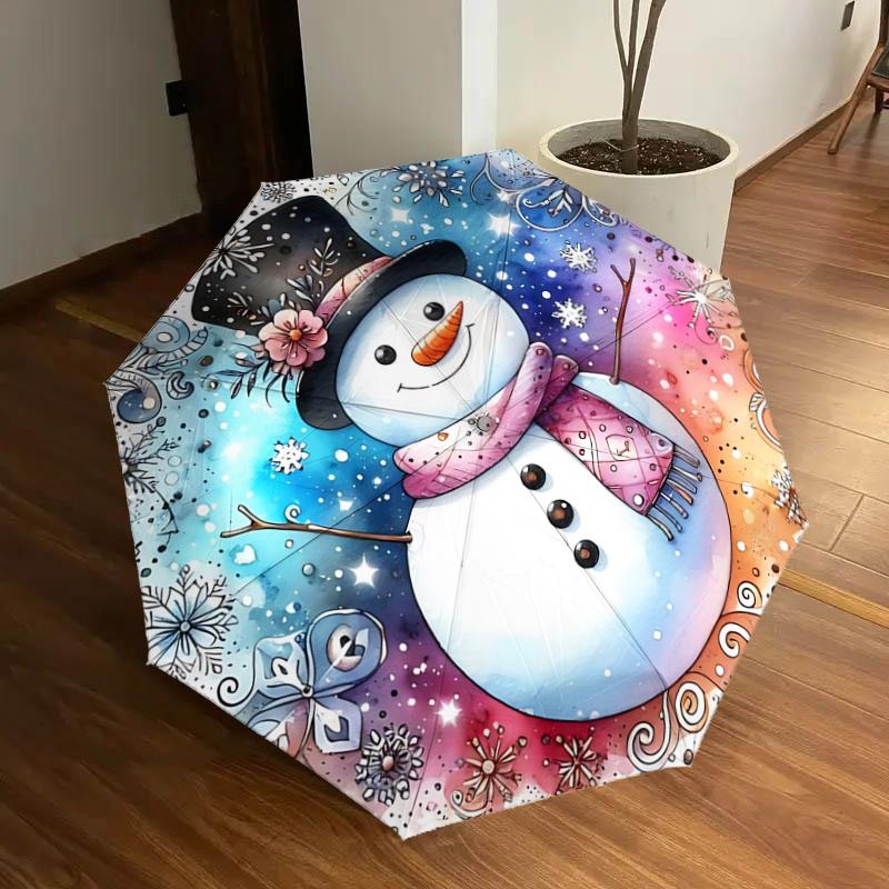 Snowman Winter Wonderland Automatic Opening Folding Umbrella - 8 Bone Iron Frame, Suitable for Fans, Travel, Daily Use, Festive Gift1121316a