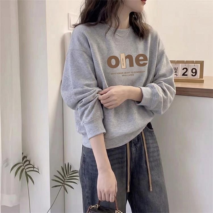 Simple letter print fashionable round neck loose and lazy 2026 Spring and Autumn new long sleeved hoodie for women with small stature