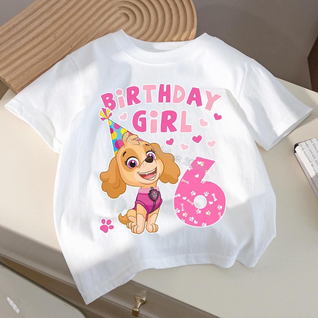 Paw Patrol Skye T-shirt för barn födelsedagsfigur T-shirt flickor vita kläder tecknade kortärmade barnkläder löst sittande present
