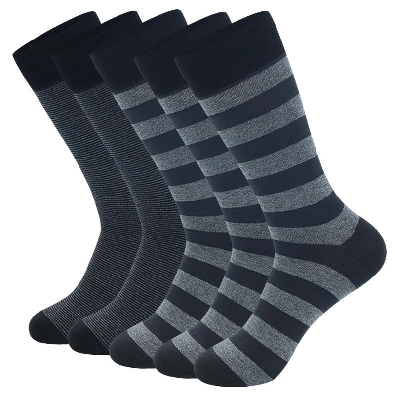 5 Paar Übergröße Mode Business Herren Anzugsocken Hohe Qualität Streifen Schwarz Grau Reine Herren Baumwollsocken Größe EU41-48