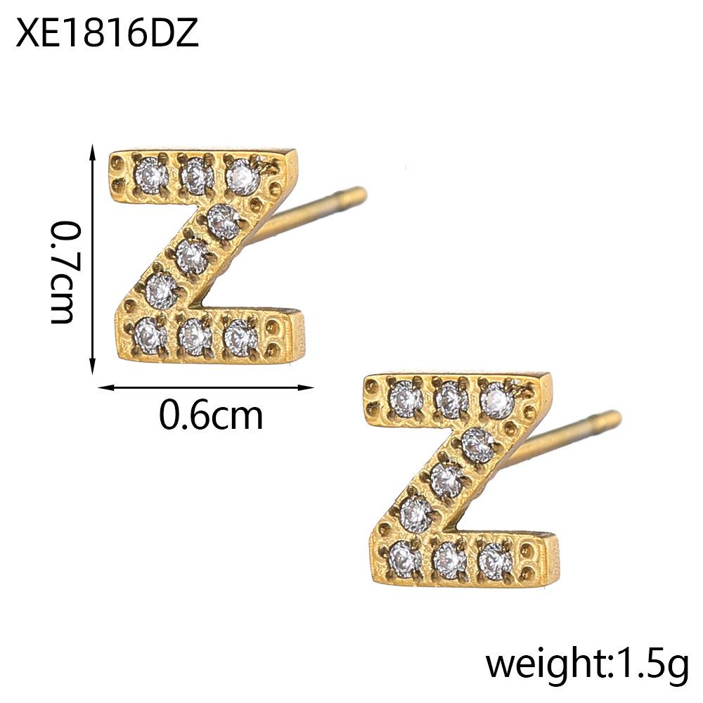 CARLIDANA A-Z Alphabet Initial 26 Letter Stainless Steel Gold Plated Cubic Zircon Paved Fashion Jewelry CZ Stone Stud Earring