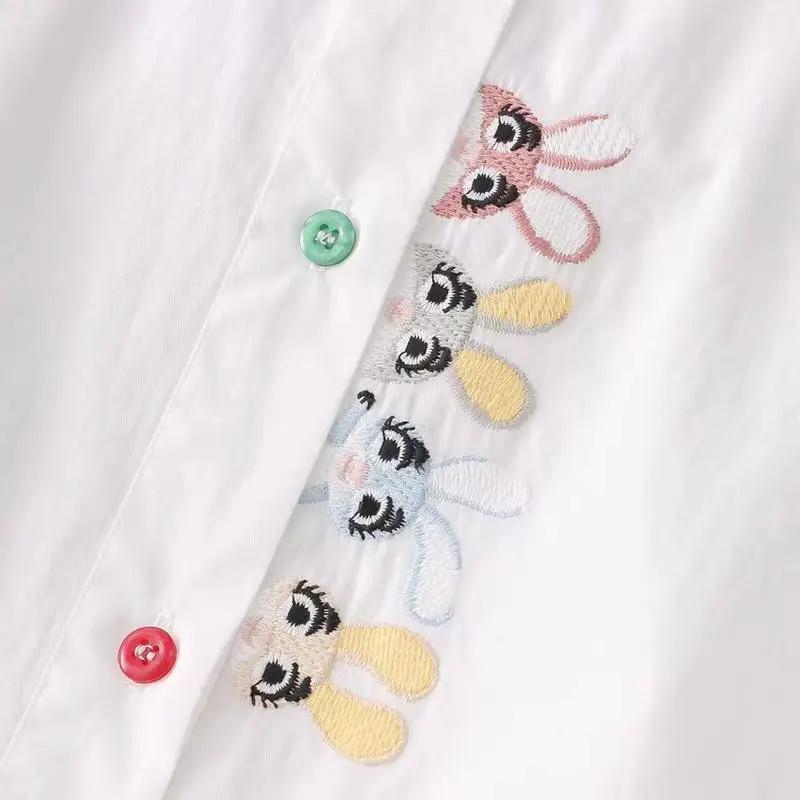 Bluze în stil de primăvară de toamnă pentru femei, cămăși pentru damă, ocazional, cu mânecă lungă, guler răsucit, bluze de broderie cu desene animate, topuri