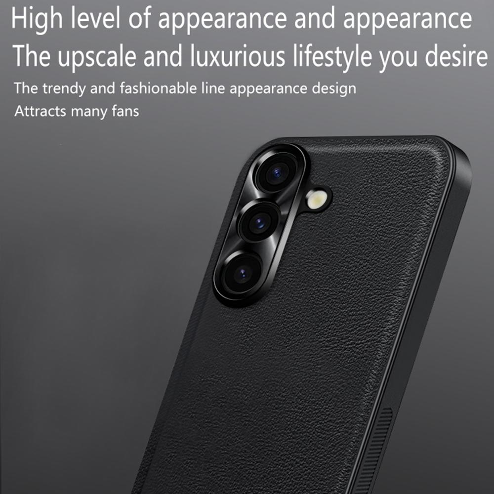 For Samsung Galaxy A56 5G Deksel PU+TPU+PC Telefon Bakdeksel med Metall Linseramme