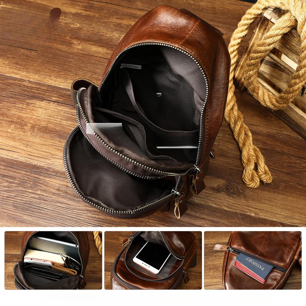 Herren Brusttasche aus echtem Leder Crossbody-Tasche Top-Layer Rindsleder Modische Herren Brusttasche Kleiner Rucksack