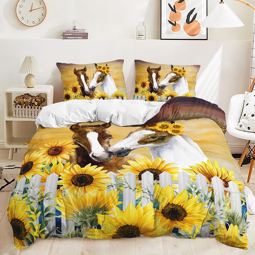 Quilt Cover Idyllic Sunflower Cow Pillowcase Digital Printing Bedding Three-Piece Batch