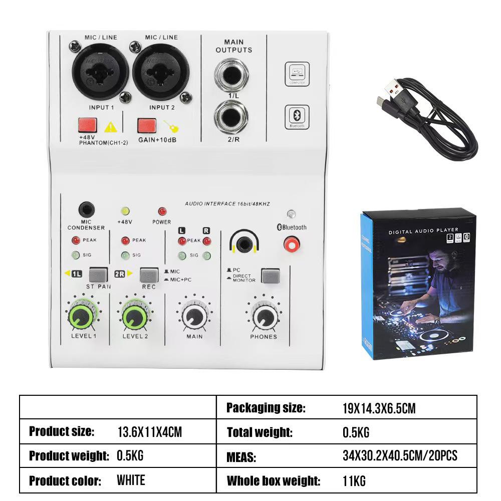 Professional 4-Channel Bluetooth Mixer with 48V Power and Reverb for Home Recording and Performances