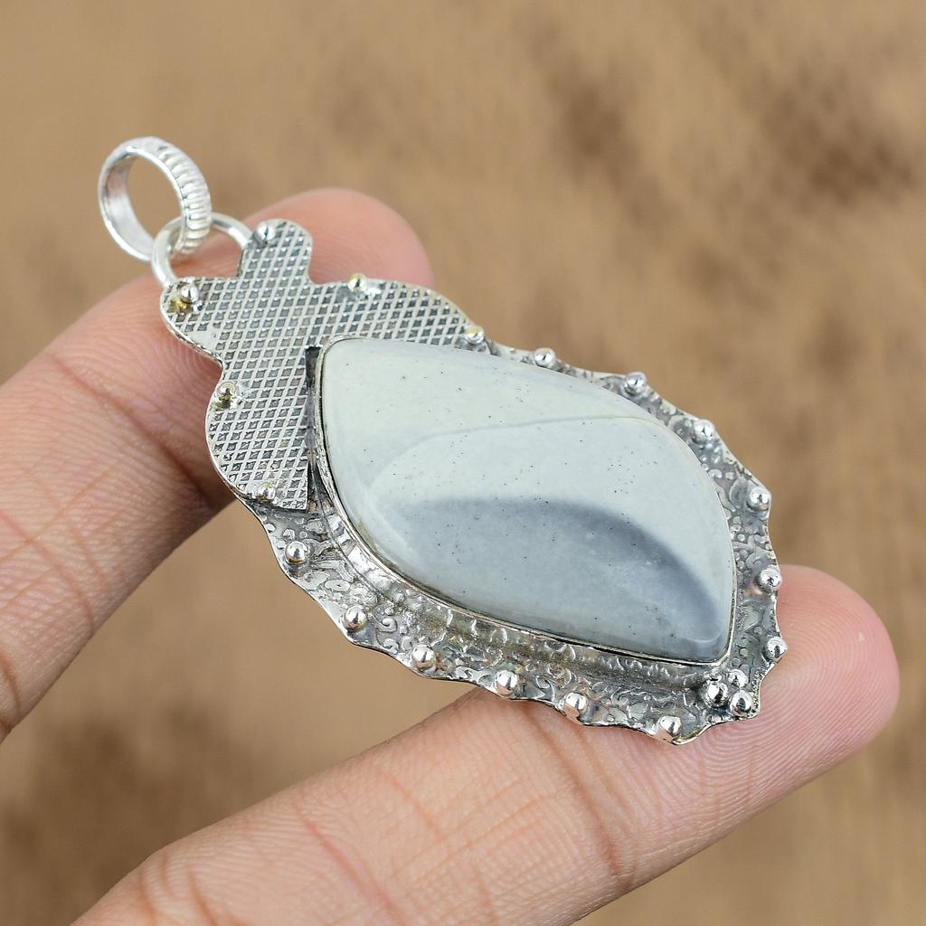 Natural Osolite Gemstone Pendant Gray 925 Sterling Silver Indian Jewelry