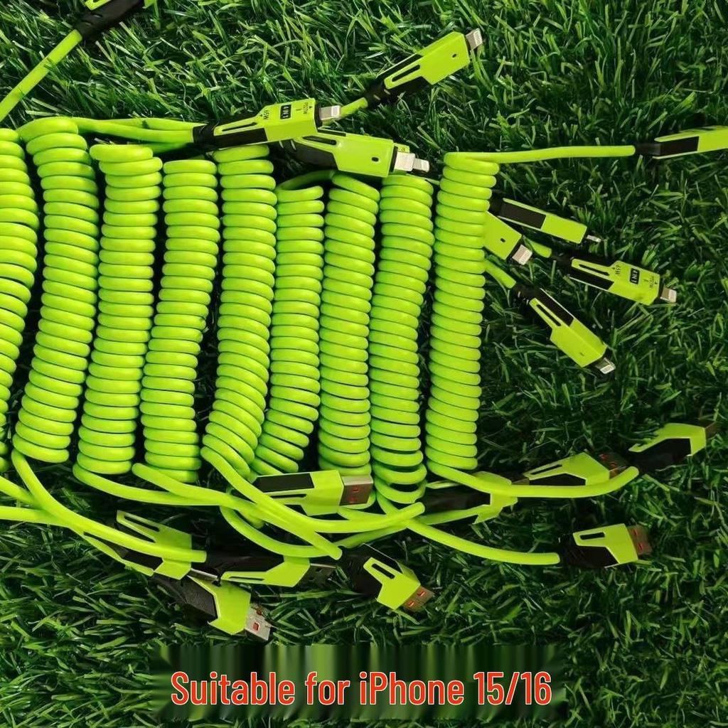 65W Feder ausziehbares 4-in-1 Schnellladekabel für iPhone, Huawei und Android-Geräte