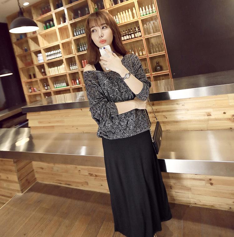 Damska dzianinowa sukienka dwuczęściowa z długim rękawem w stylu koreańskim w dużych rozmiarach