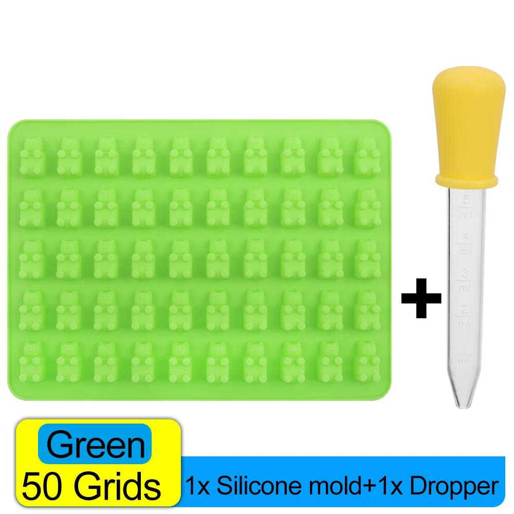 100/50x Gummy Bear Mold with Dropper Silicone Chocolate Mold Fondant Chocolate Candy Maker Moulds DIY Baking Decorating Tools