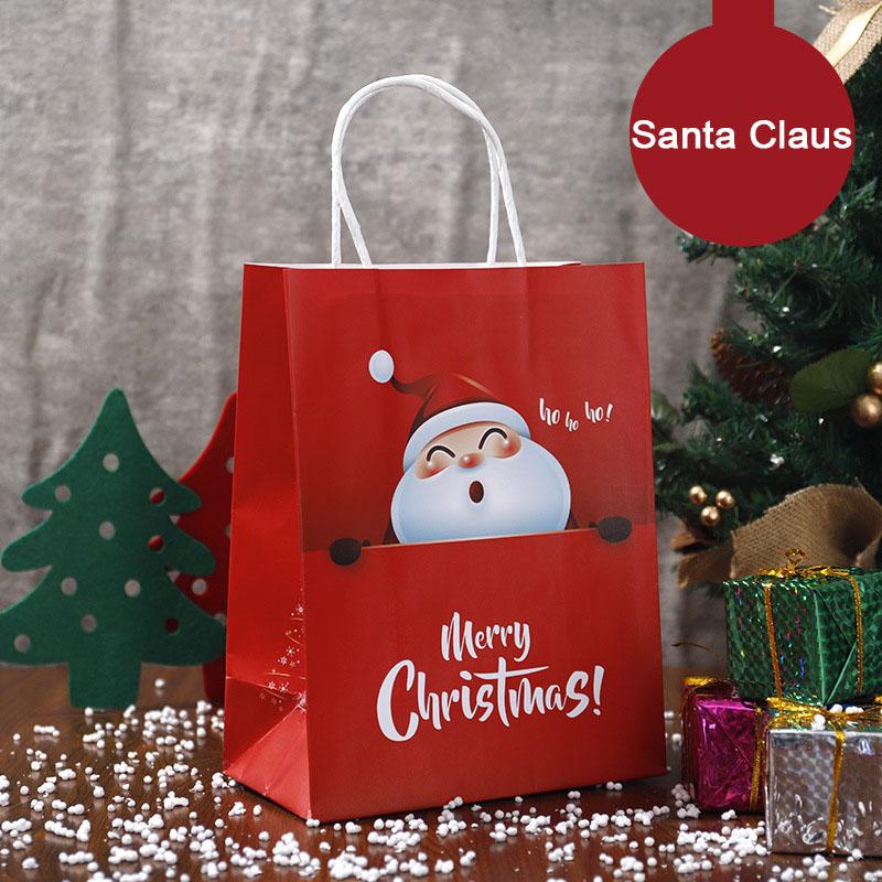 Christmas Kraft Paper Bag Cartoon Candy Packaging Bag Christmas Eve Gift Handbag Santa Claus Snowman Gift Portable Paper Bags