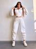 European and American fashion casual women's solid color long-sleeved waist cardigan hooded sweater strappy pants two-piece set