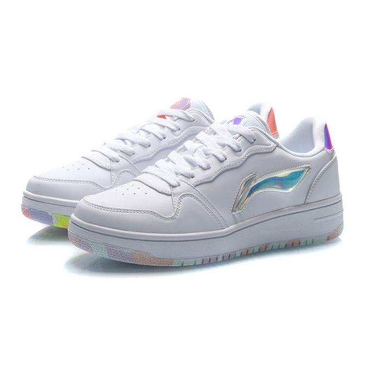 Li Ning Colorful Logo Non-Slip Shock Absorbing Wear-Resistant Low-Top Sports Casual Shoes Women sneakers White Green AGCP362-2
