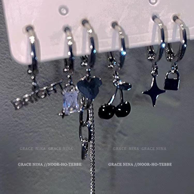 Cold Wind Chain Fringed Earrings Set Trendy Girl Niche Design Earrings Versatile Earrings
