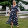 Kobiety ubierają lato z krótkim rękawem damskie długie sukienki Casual Maxi Dress Bohemia Print V-neck Sukienki w dużych rozmiarach