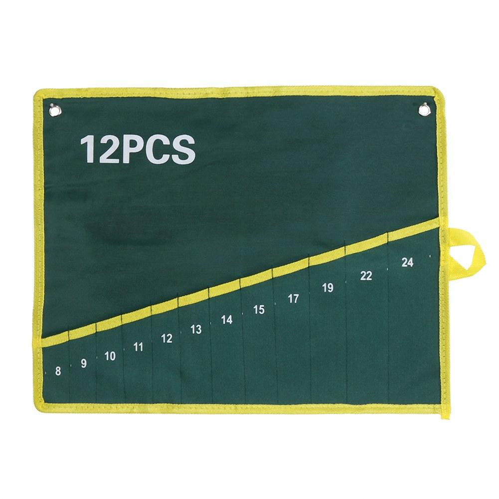 1Pc Durable Canvas 6 8 10 12 14 25 Pockets Spanner Wrench Tool Roll Up Storage Bag Green