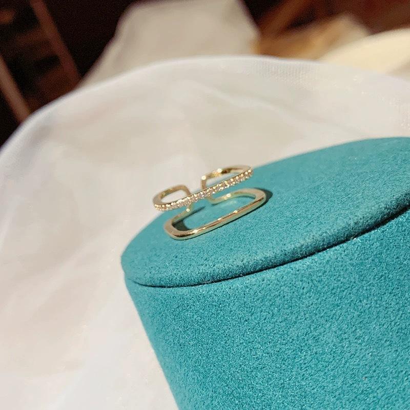 S925 Sterling Silver Dual Layer Open-End Ring Women's High-Grade Diamond-Embedded Temperament Adjustable Index Finger Ring