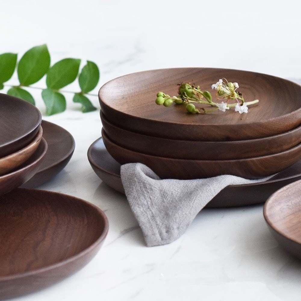 Wooden Dish Holder Dinnerware Beech Snack Dessert Plates Tableware Serving Tray Dinner Plate