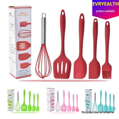 Silicone Kitchen Utensil Set: Whisk, Spatula, Steak Frying Spatula, Slotted Spatula, 5-Piece Baking & Cooking Tools