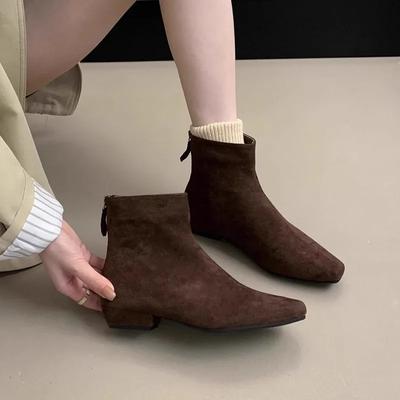 Fashion 2024 Hot Sale Women's Shoes Back Zip Women's Boots Fashion Solid Office and Career High Quality Square Heel Ankle Boots Zapatos