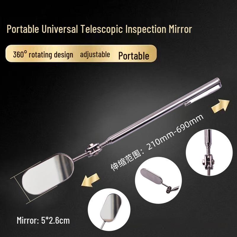 Stainless Steel Telescopic Inspection Mirror - Universal Folding Tool for Undercarriage and Chassis