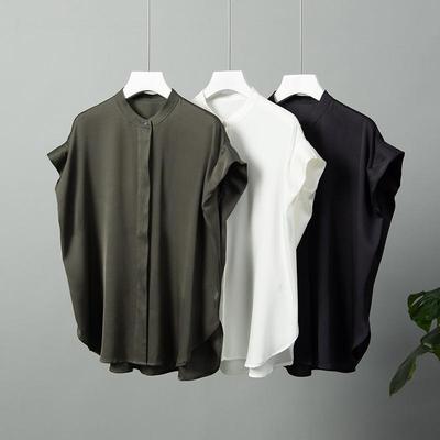 Women's 2025 Summer Short-Sleeve Mulberry Silk Stand Collar Shirt
