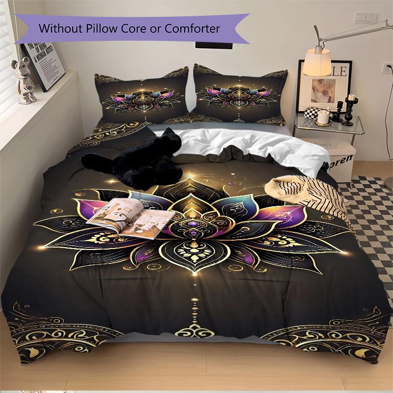 3pcs Lotus Mandala Bedding Set. Soft and Comfortable with No Core Included (1x Duvet Cover + 2x Pillow Covers) Yy251009261