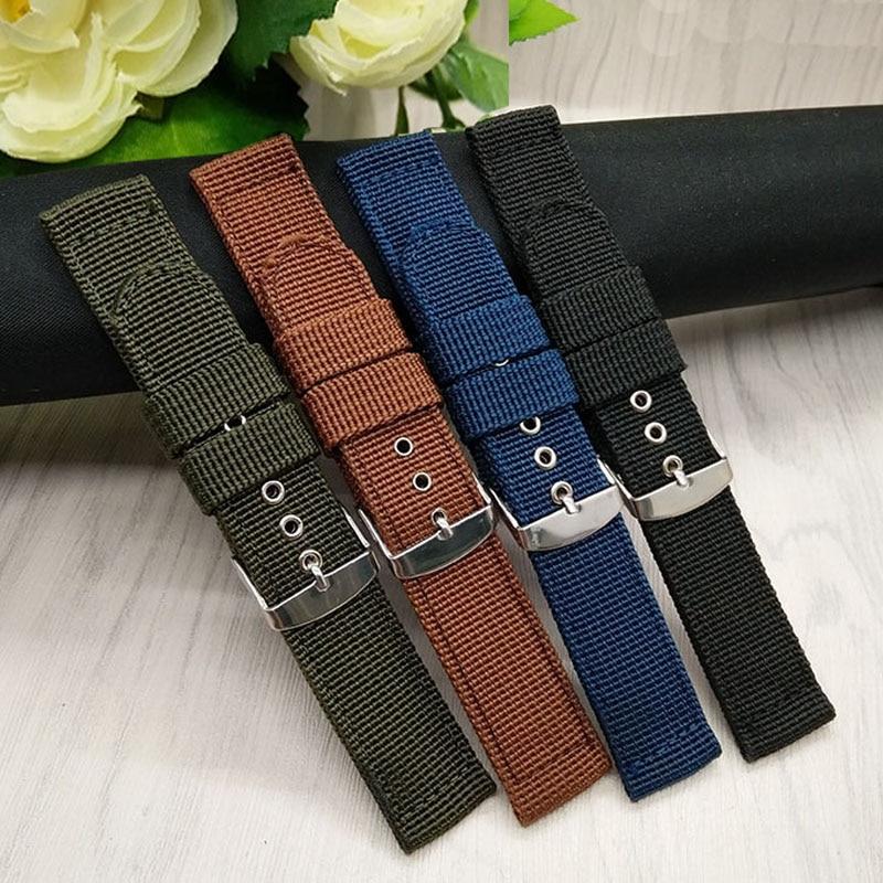 Nylon Mesh Klokkereimer Mote Svart Brun 20mm 22mm 24mm Dame Herre Sport Klokkereim Rustfritt Stål Spenne Tilbehør
