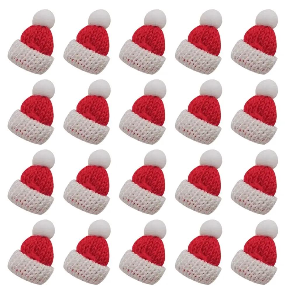 20pcs New Knitting Christmas Hats Christmas Tree Ornaments Yarn Party Cap Handmade DIY Sewing Crafts Christmas