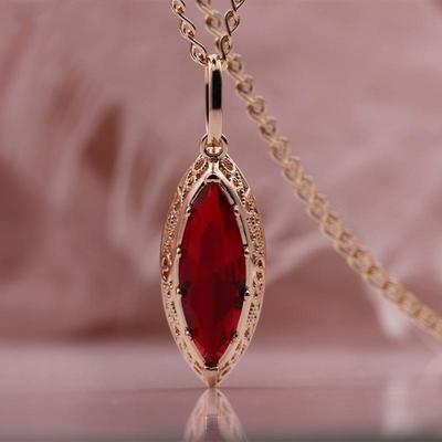 Collar Estilo Retro Rojo Rosa Ojo de Caballo Colgante Collar Zircón Artificial Color Oro Rosa Para Mujer Collar Artesanal Italiano