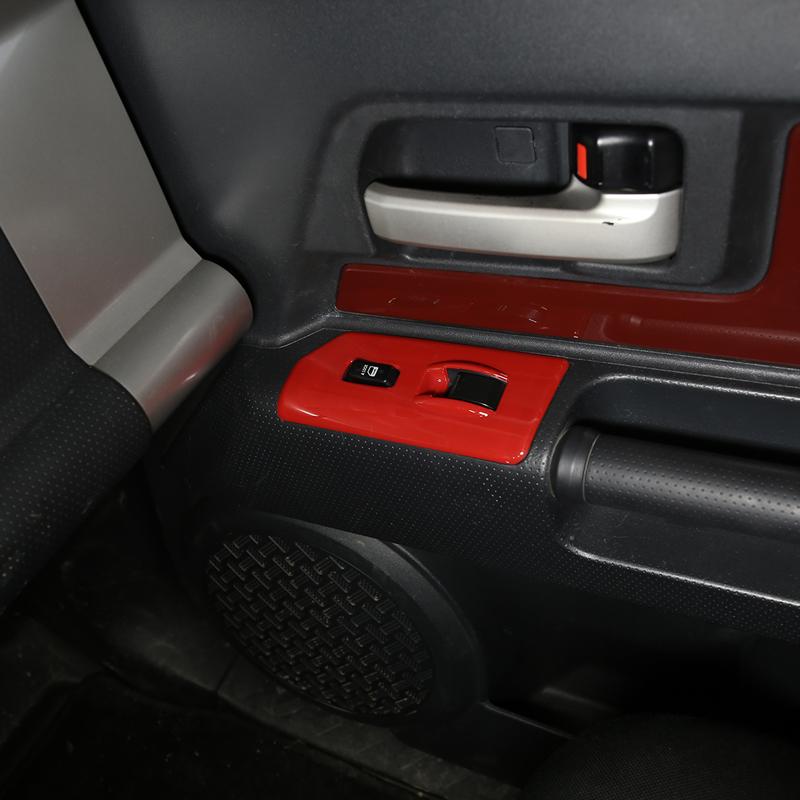 For Toyota FJ Cruiser 2007-2026 ABS Carbon Fiber/Red Car Glass Lift Button Decorative Frame Sticker Car Interior Accessories