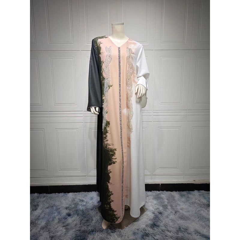 

Новое платье с V-образным вырезом, расшитое бисером в стиле Ближнего Востока, с эффектом тай-дай и горячей сверловкой Army Green 2XL