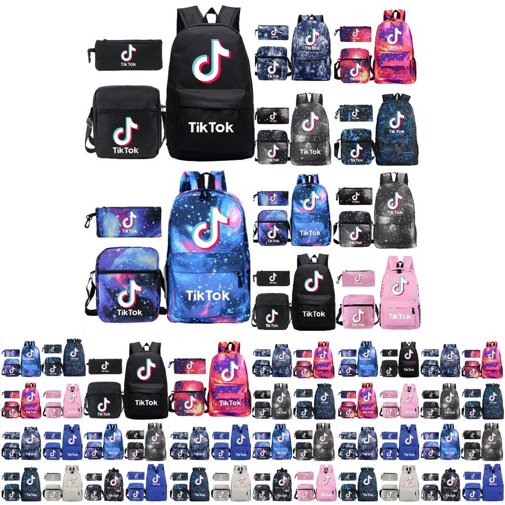 3pcsset Tok Tik Blue Galaxy Backpack Schoolbag Shoulderbag Pencilbag Kids Women