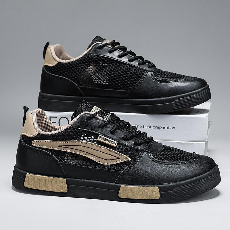 2025 New Men's Shoes Summer Breathable Thin Mesh Hollow Mesh Sports and Leisure Board Shoes Men's White Shoes