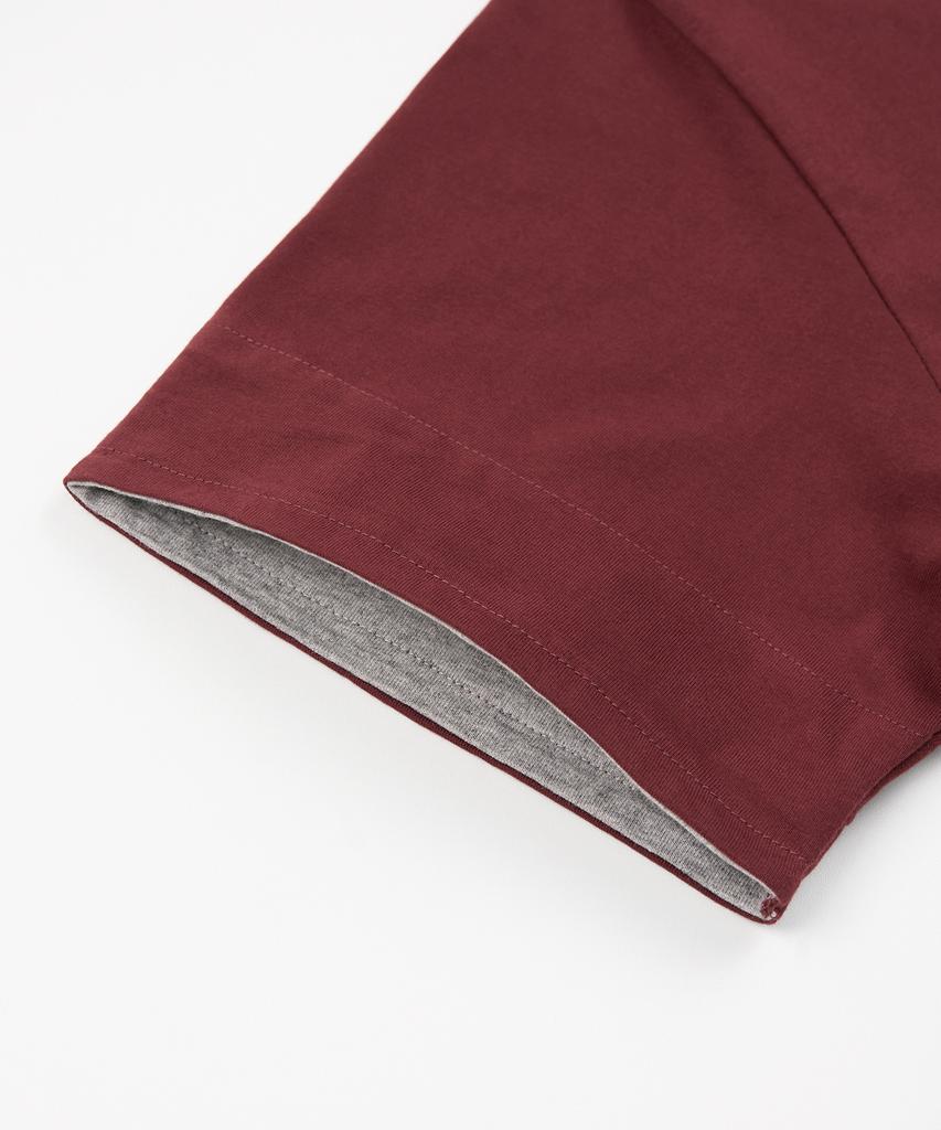 EXCONTAINER Sleeve Layered Crop Half T-Shirt (Burgundy)