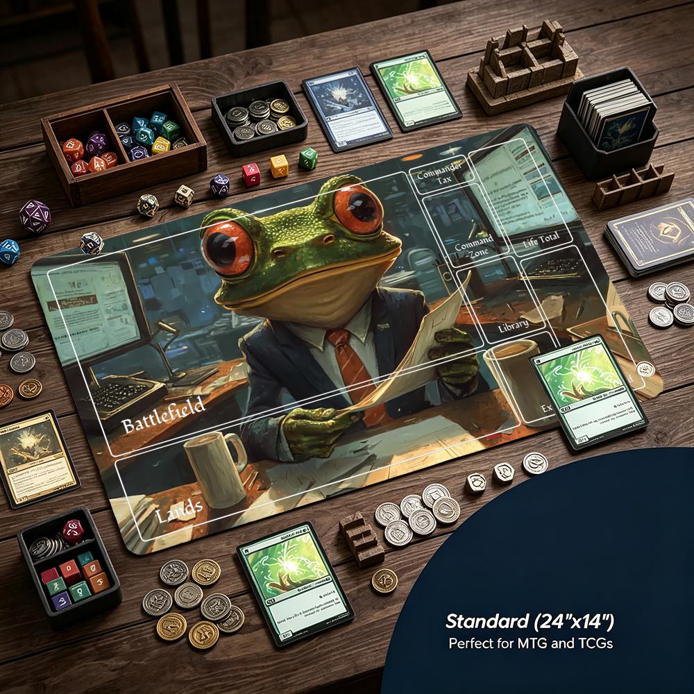 Business Frog Office Art Gaming Mouse Pad Playmat 24x14 Mtg Tcg Office Desk Mat For Work Game Pc Laptop Rug Carpet Mousepad