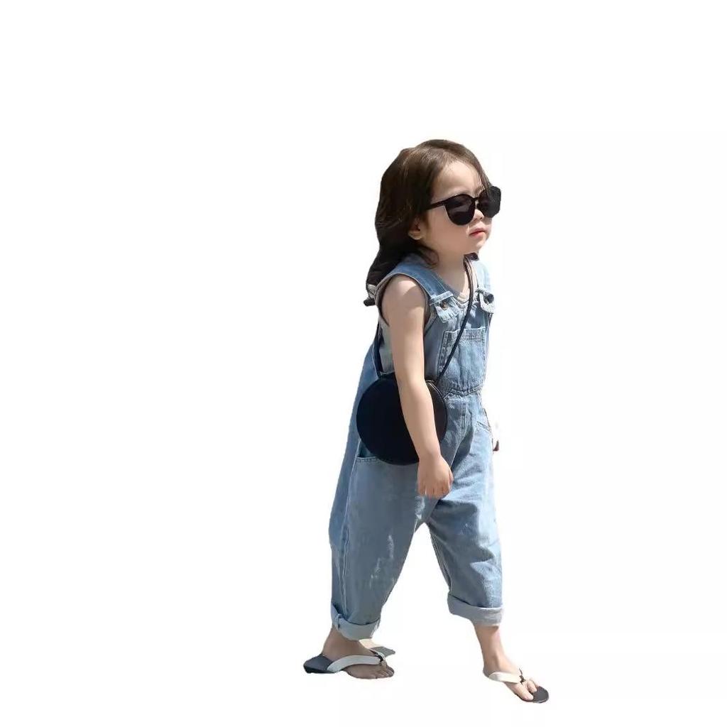 Girls' Denim Overalls with Gray Vest - Clearance, No Returns/Exchanges