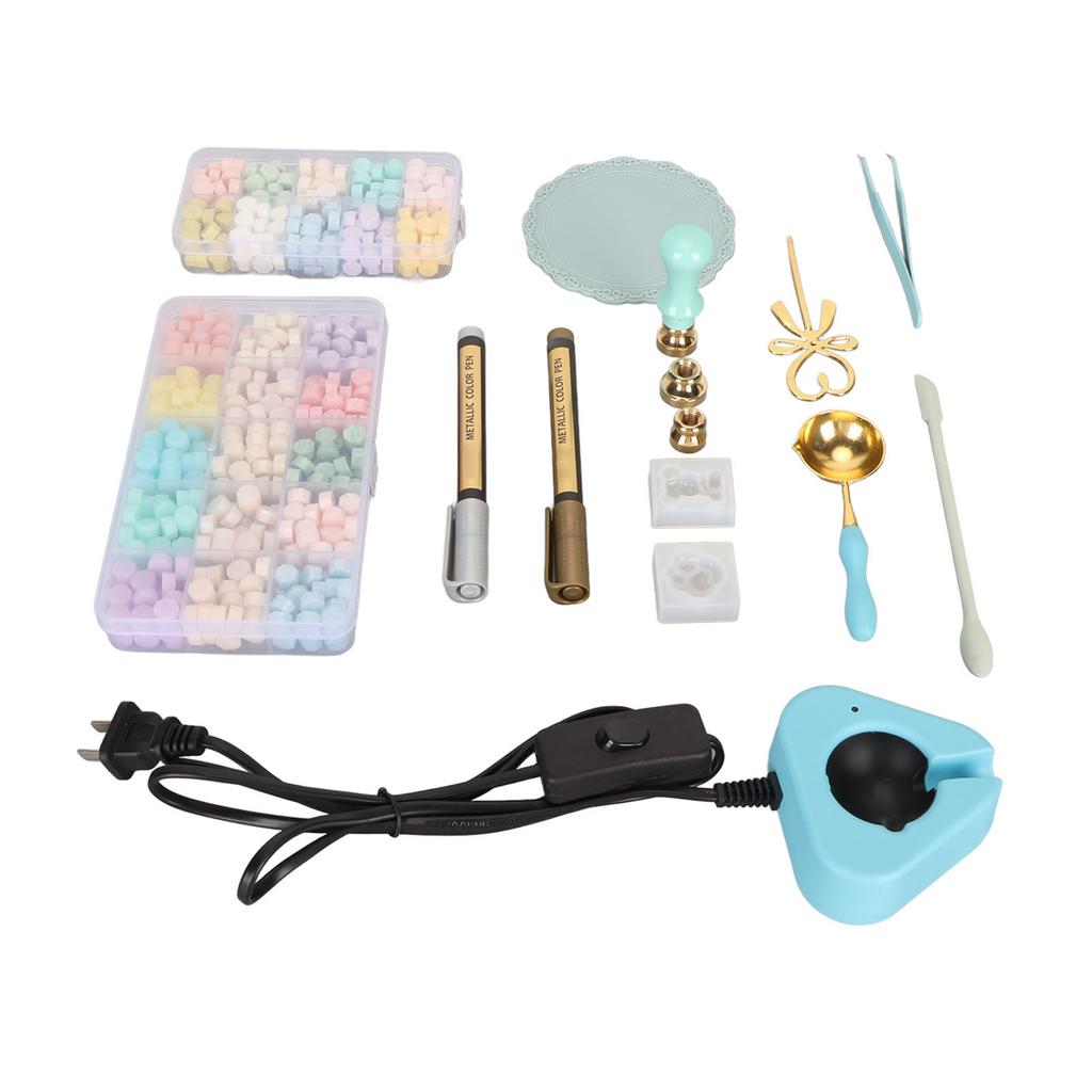 Wax Seal Stamp Kit with Wax Seal Warmer Wax Stamp Spoon Coloring Pen for Vintage Letters Envelopes C