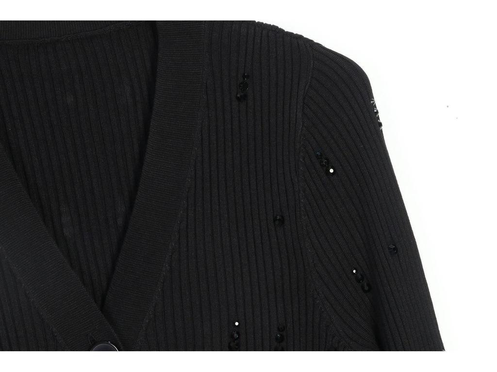 S Family Women's V-Neck Slim-Fit Diamond Knit Cardigan - Autumn/Winter Versatile Long-Sleeve Sweater