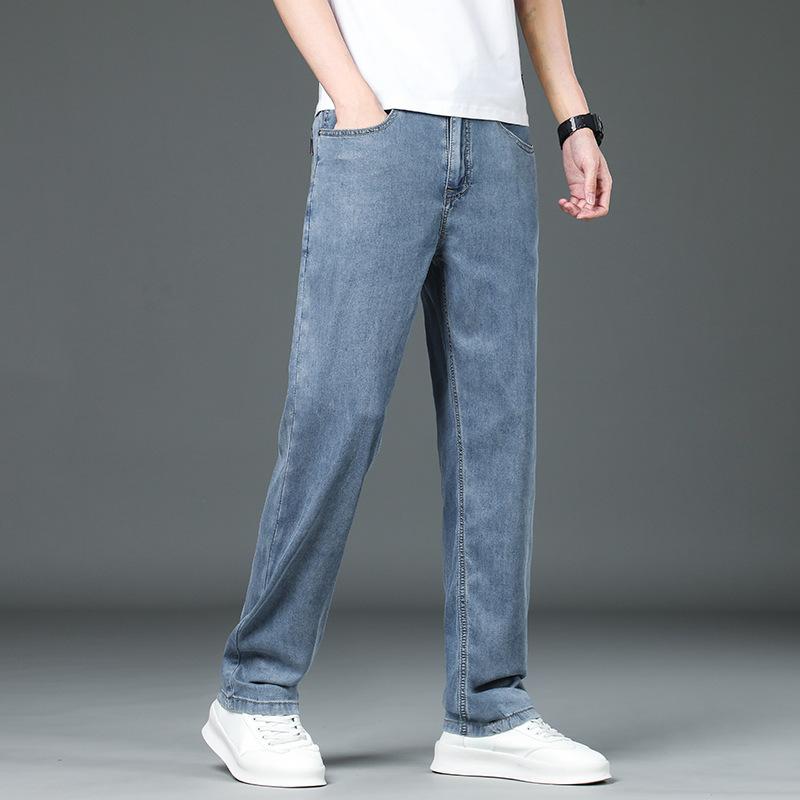 JYL Enlarged jeans men's novel wide straight thin men's trousers